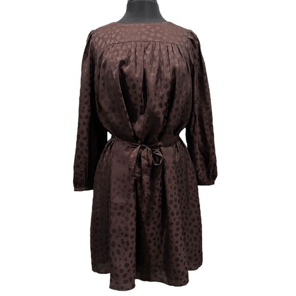 Ann Taylor Pure Chocolate Monotone Polka Dot Belted Flare Dress Sz M Long Sleeve Ann Taylor Pure Chocolate Monotone Polka Dot Belted Flare Dress Sz M Long Sleeve